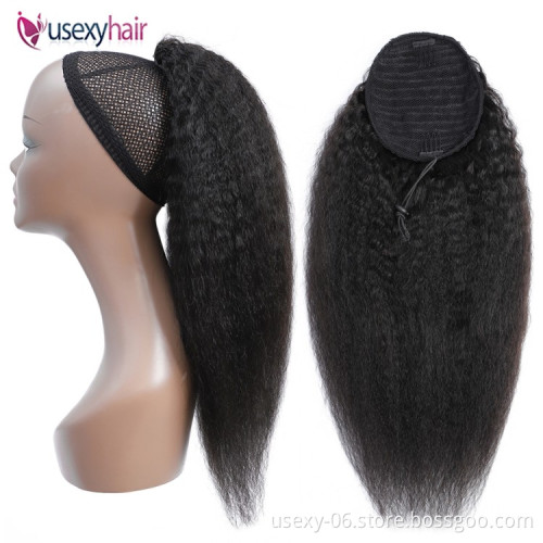 Wholesale Wrap Around Ponytail Straight Curly Body wave Human Hair Drawstring Ponytail Extension